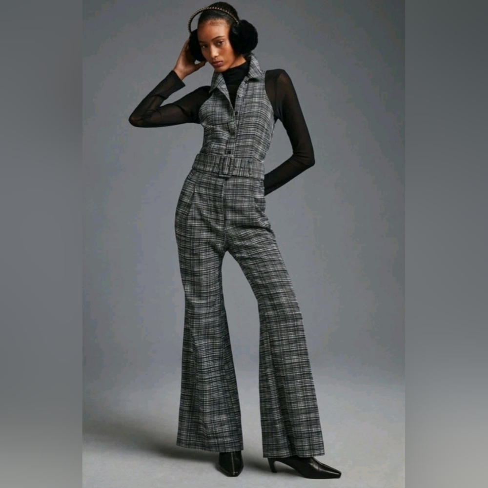 Maeve Anthropologie Sleeveless Plaid Jumpsuit Belted Size 0P
